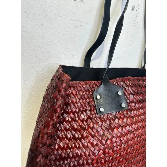 ALLSAINTS Women's Red Straw No Closure Open Zipper Pockets Mosley Straw Tote Bag - Picture 5 of 10